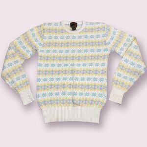 Boston Traders Sweater Womens Medium Pastel Pullover Fair Isle Ladies White Blue